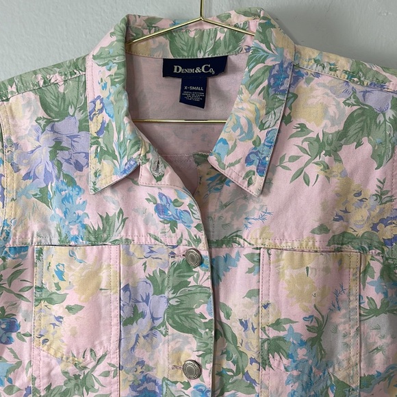 Denim&Co. Pastel Floral Denim Jacket - Picture 2 of 6